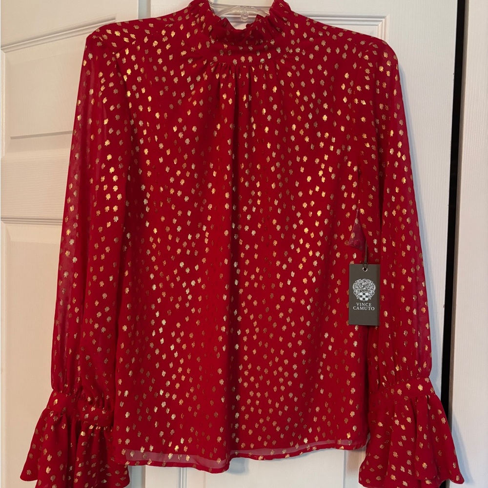Vince Camuto Red Blouse with Gold Accents